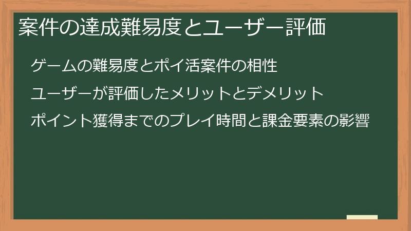 案件の達成難易度とユーザー評価