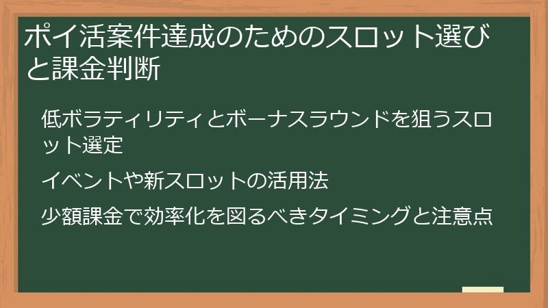 ポイ活案件達成のためのスロット選びと課金判断