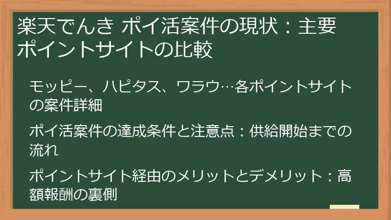 楽天でんき ポイ活案件の現状：主要ポイントサイトの比較