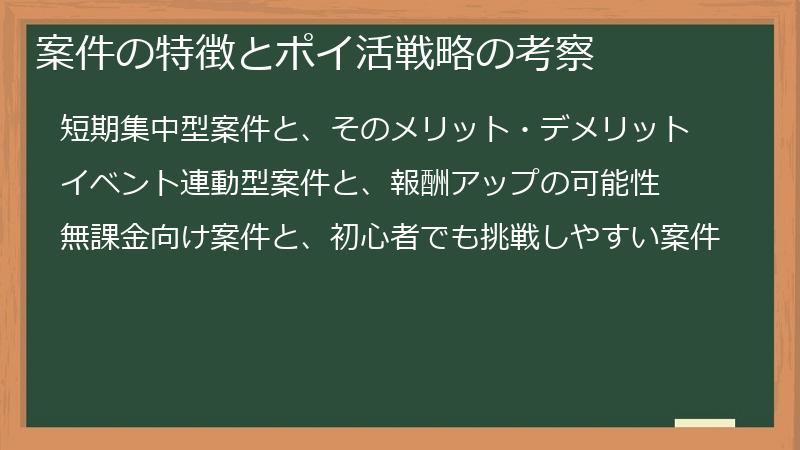 案件の特徴とポイ活戦略の考察