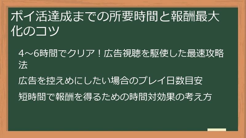 ポイ活達成までの所要時間と報酬最大化のコツ