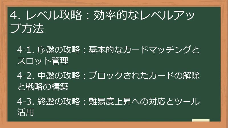 4. レベル攻略:効率的なレベルアップ方法