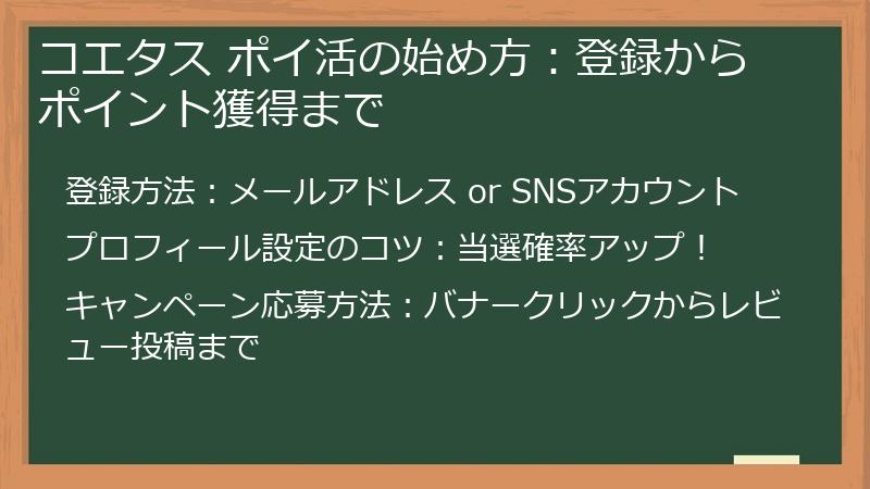 コエタス ポイ活の始め方：登録からポイント獲得まで