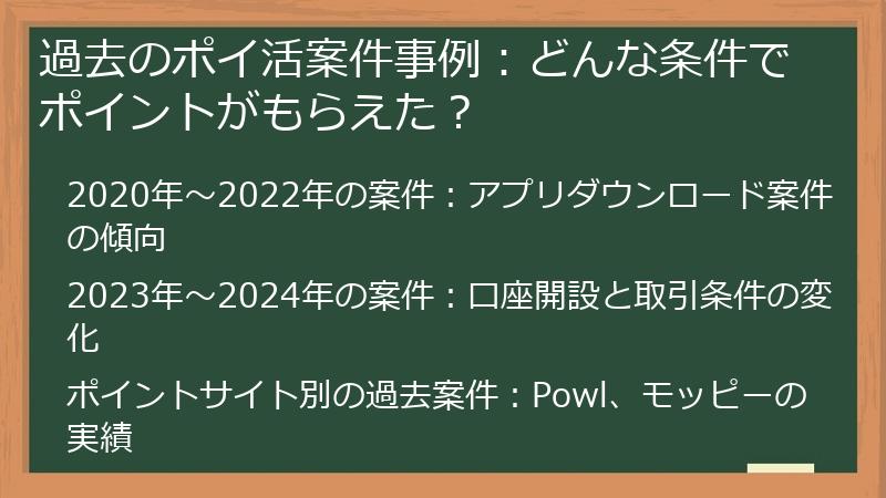 過去のポイ活案件事例：どんな条件でポイントがもらえた？