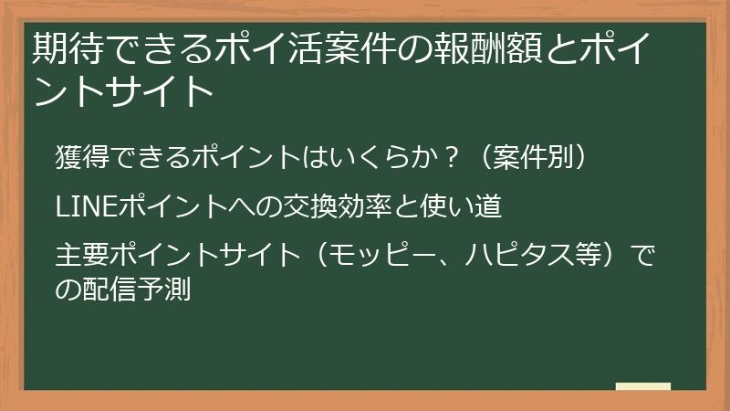 期待できるポイ活案件の報酬額とポイントサイト