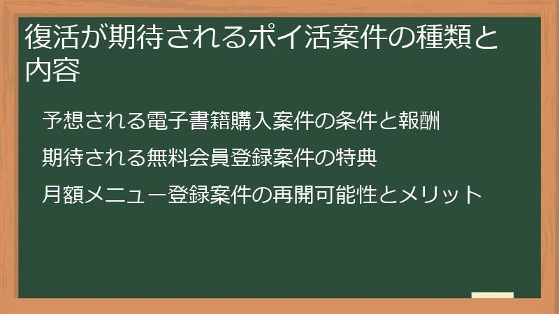 復活が期待されるポイ活案件の種類と内容