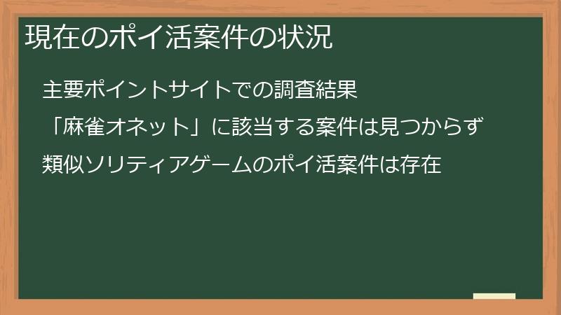 現在のポイ活案件の状況