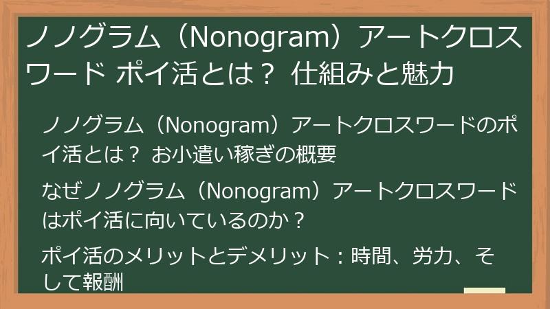 ノノグラム（Nonogram）アートクロスワード ポイ活とは？ 仕組みと魅力
