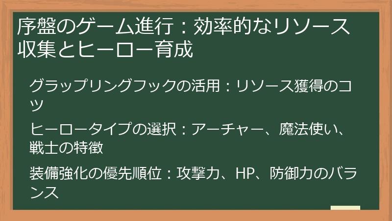 序盤のゲーム進行：効率的なリソース収集とヒーロー育成