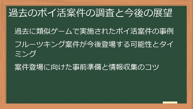 過去のポイ活案件の調査と今後の展望