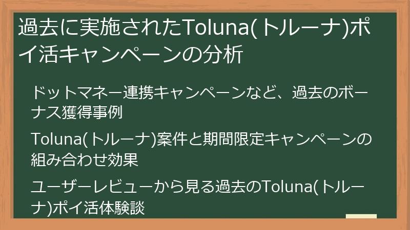 過去に実施されたToluna(トルーナ)ポイ活キャンペーンの分析