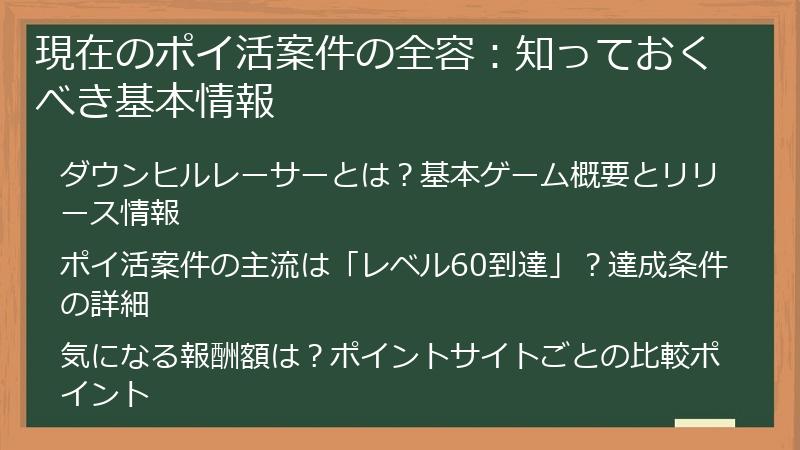 現在のポイ活案件の全容：知っておくべき基本情報