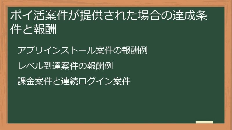 ポイ活案件が提供された場合の達成条件と報酬
