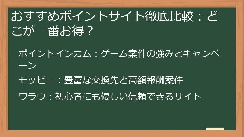 おすすめポイントサイト徹底比較：どこが一番お得？