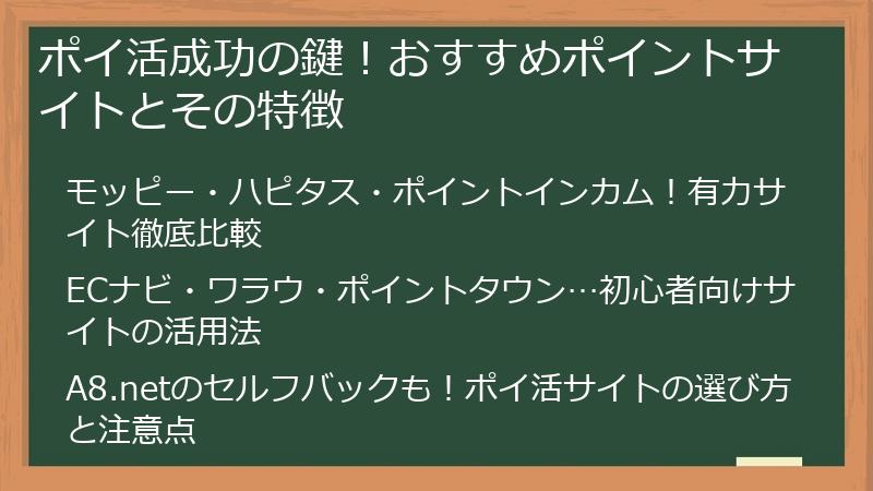 ポイ活成功の鍵!おすすめポイントサイトとその特徴