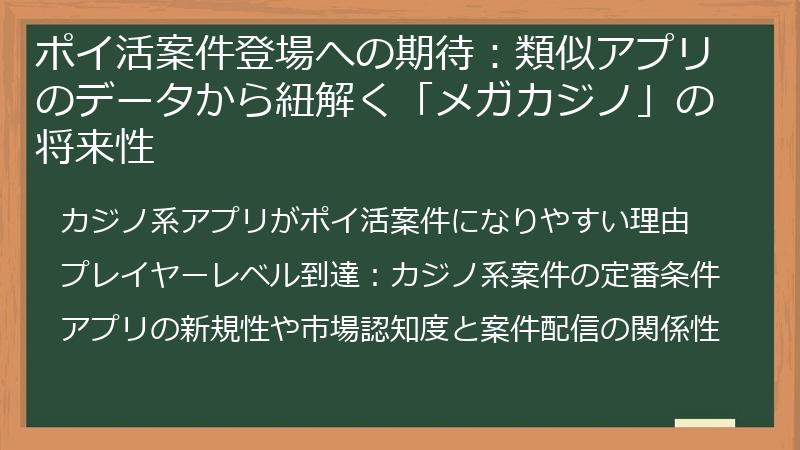 ポイ活案件登場への期待：類似アプリのデータから紐解く「メガカジノ」の将来性