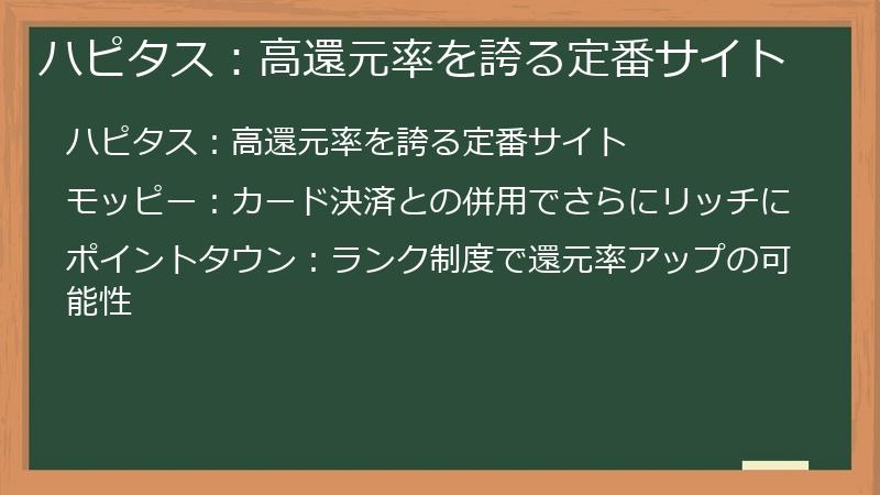 ハピタス：高還元率を誇る定番サイト