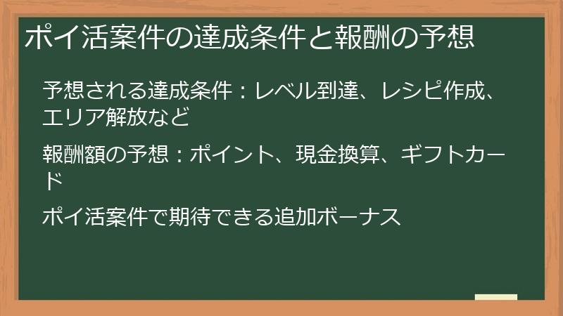 ポイ活案件の達成条件と報酬の予想