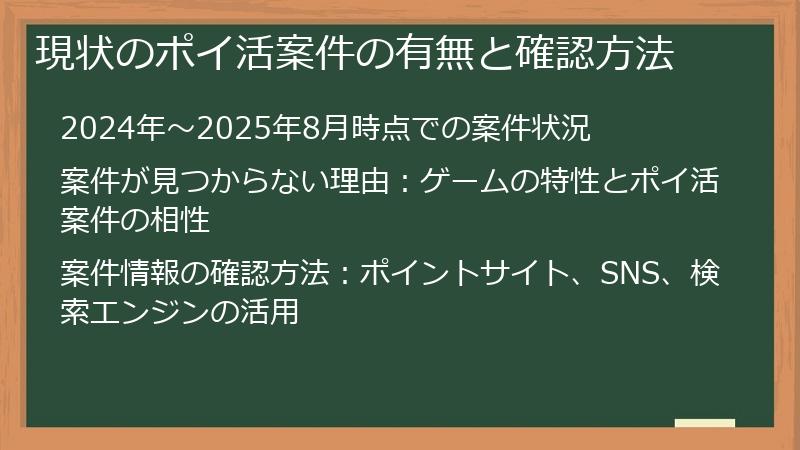 現状のポイ活案件の有無と確認方法