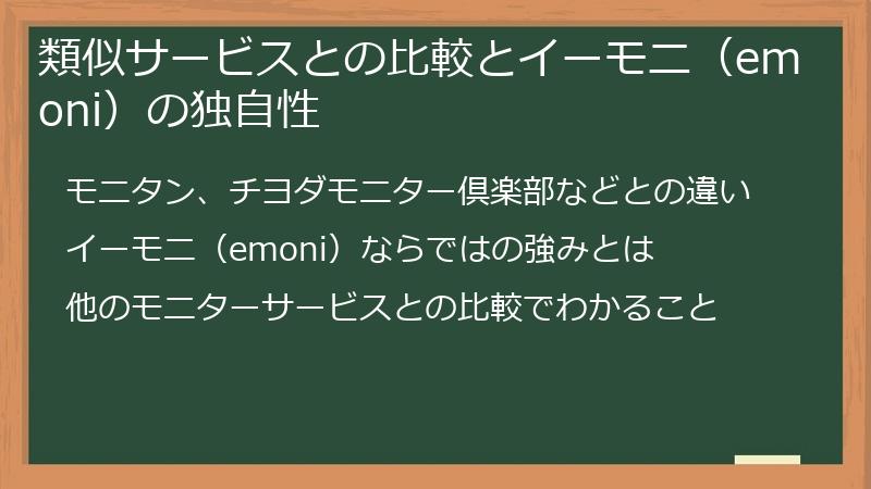 類似サービスとの比較とイーモニ(emoni)の独自性