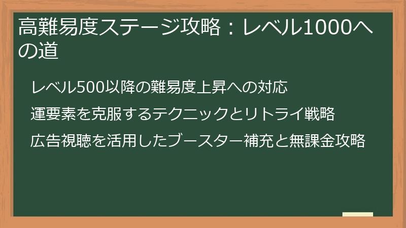 高難易度ステージ攻略：レベル1000への道
