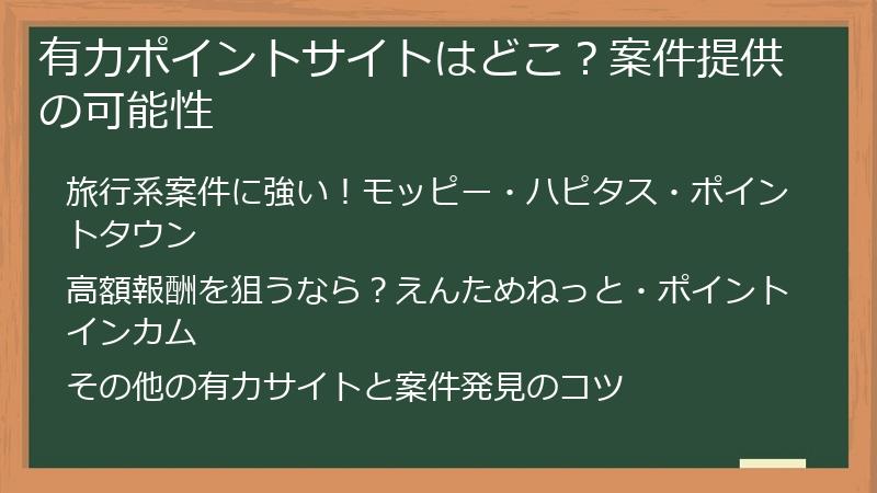 有力ポイントサイトはどこ？案件提供の可能性