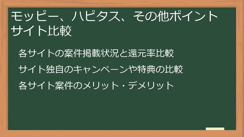 モッピー、ハピタス、その他ポイントサイト比較