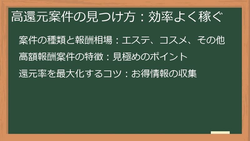 高還元案件の見つけ方：効率よく稼ぐ