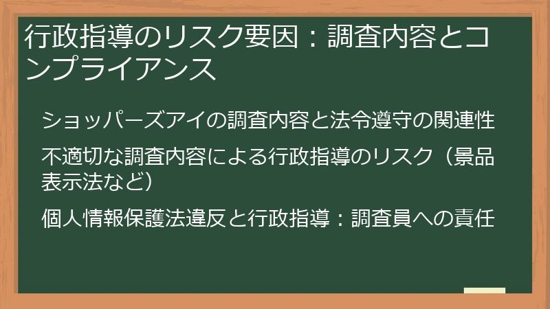 行政指導のリスク要因：調査内容とコンプライアンス
