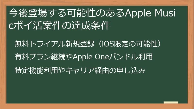 今後登場する可能性のあるApple Musicポイ活案件の達成条件