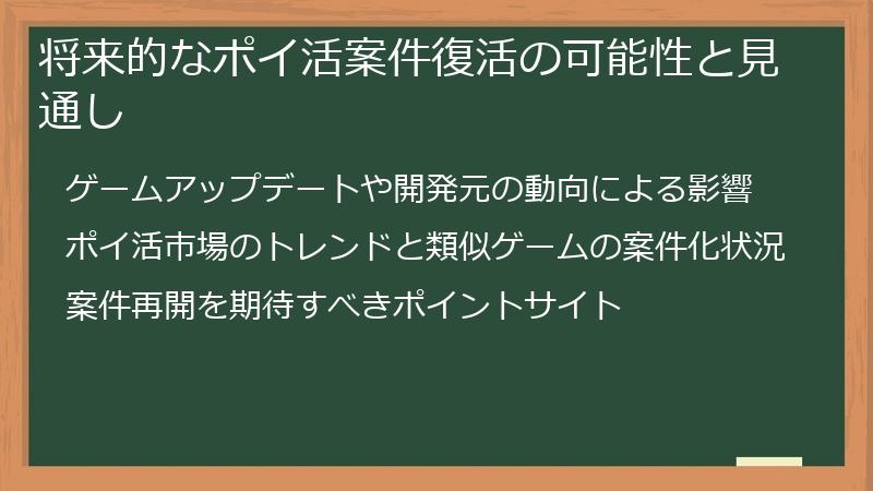 将来的なポイ活案件復活の可能性と見通し