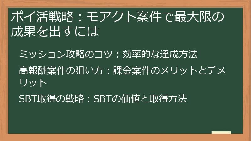 ポイ活戦略：モアクト案件で最大限の成果を出すには