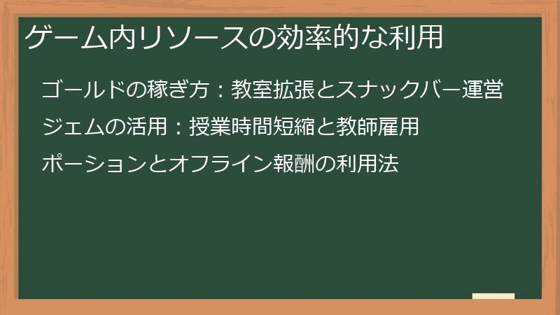 ゲーム内リソースの効率的な利用