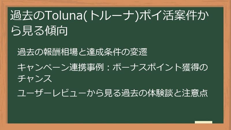 過去のToluna(トルーナ)ポイ活案件から見る傾向