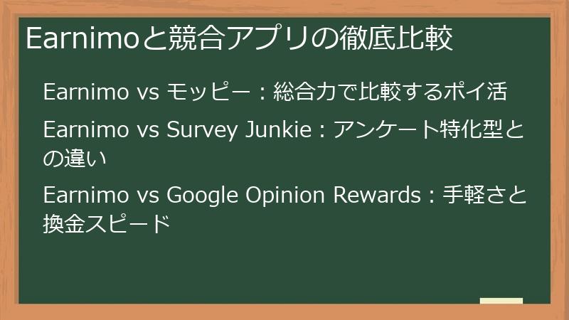 Earnimoと競合アプリの徹底比較