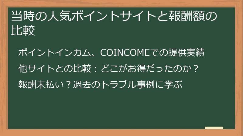 当時の人気ポイントサイトと報酬額の比較