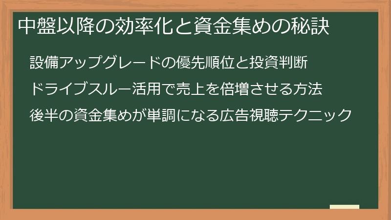 中盤以降の効率化と資金集めの秘訣