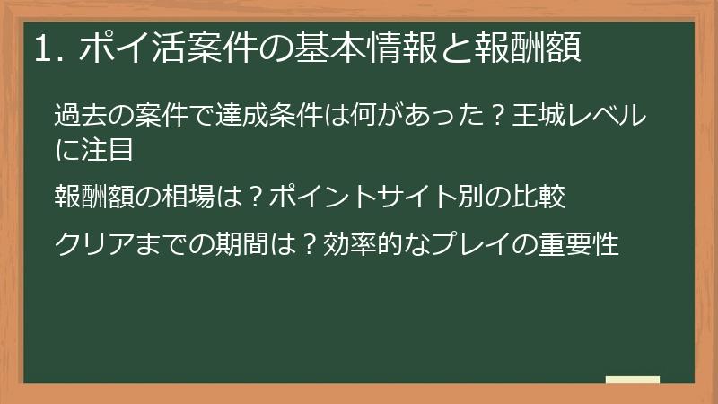 1. ポイ活案件の基本情報と報酬額