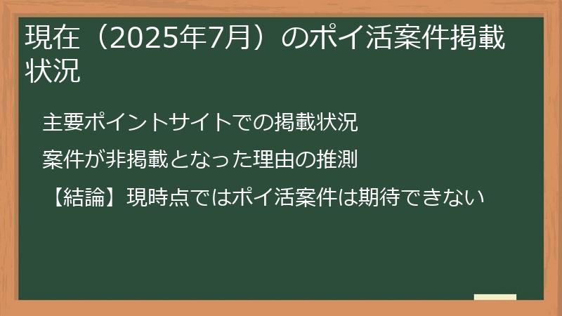 現在（2025年7月）のポイ活案件掲載状況