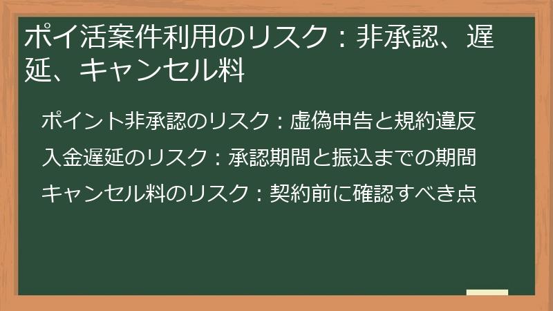 ポイ活案件利用のリスク：非承認、遅延、キャンセル料