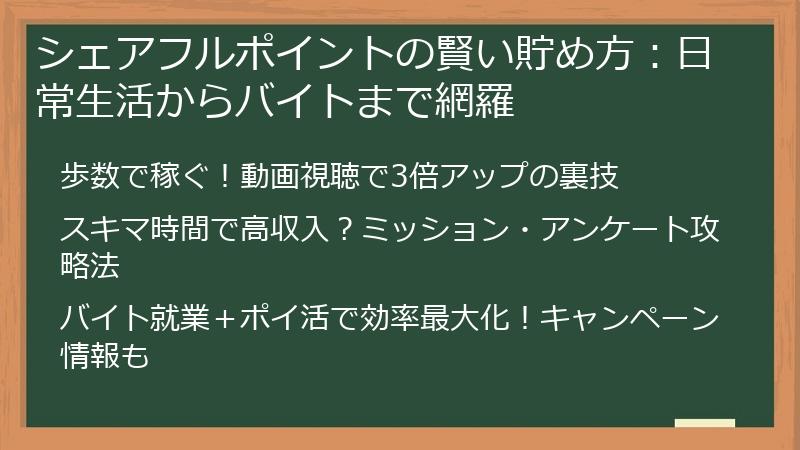 シェアフルポイントの賢い貯め方：日常生活からバイトまで網羅