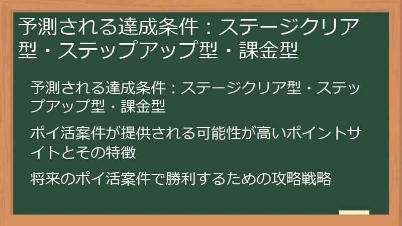 予測される達成条件：ステージクリア型・ステップアップ型・課金型