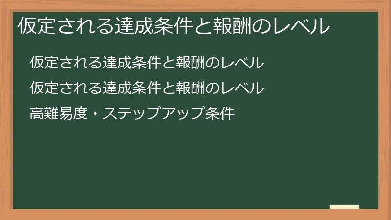 仮定される達成条件と報酬のレベル