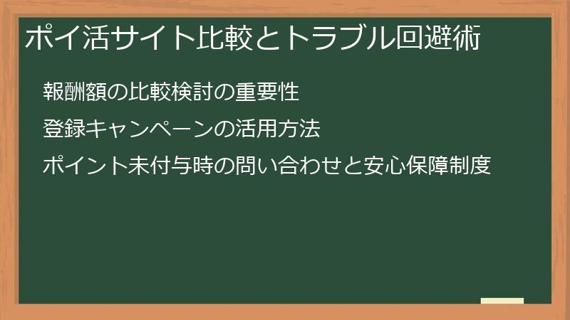 ポイ活サイト比較とトラブル回避術