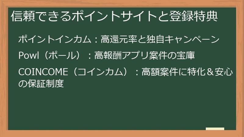 信頼できるポイントサイトと登録特典