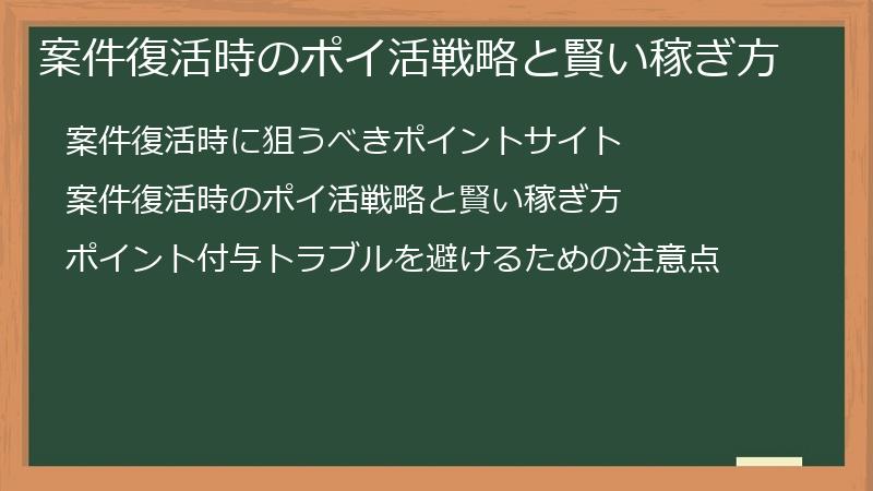 案件復活時のポイ活戦略と賢い稼ぎ方