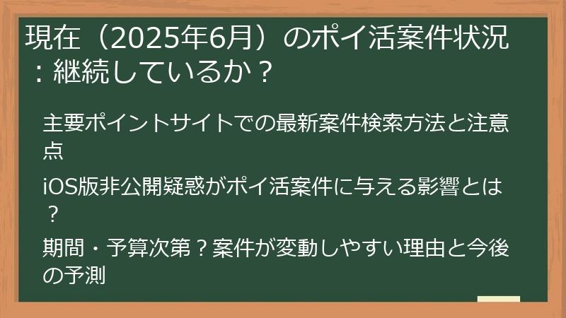 現在（2025年6月）のポイ活案件状況：継続しているか？