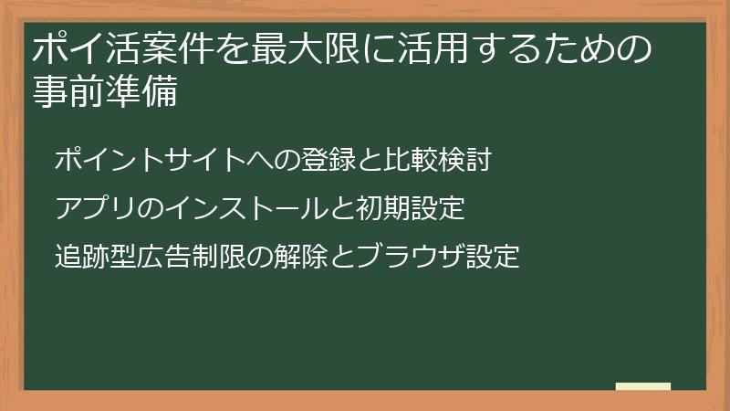 ポイ活案件を最大限に活用するための事前準備
