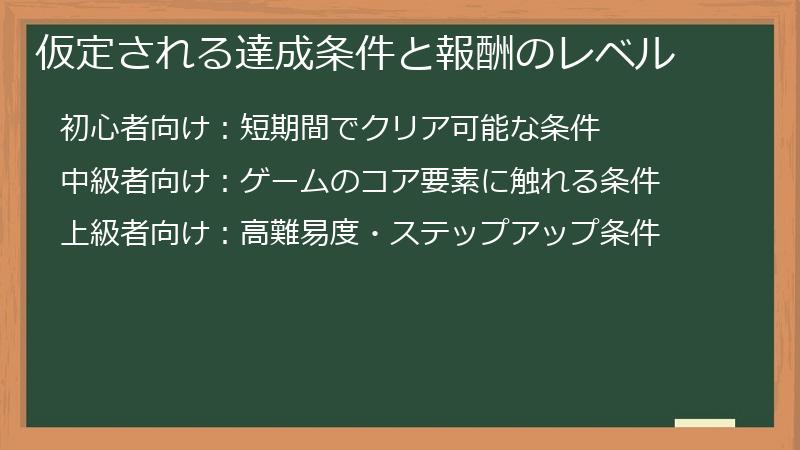 仮定される達成条件と報酬のレベル
