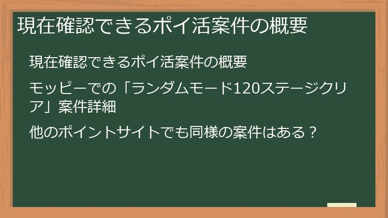 現在確認できるポイ活案件の概要